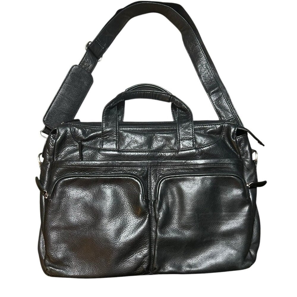 Levenger Black Leather Laptop Messenger Bag Briefcase Crossbody Travel Carry On
